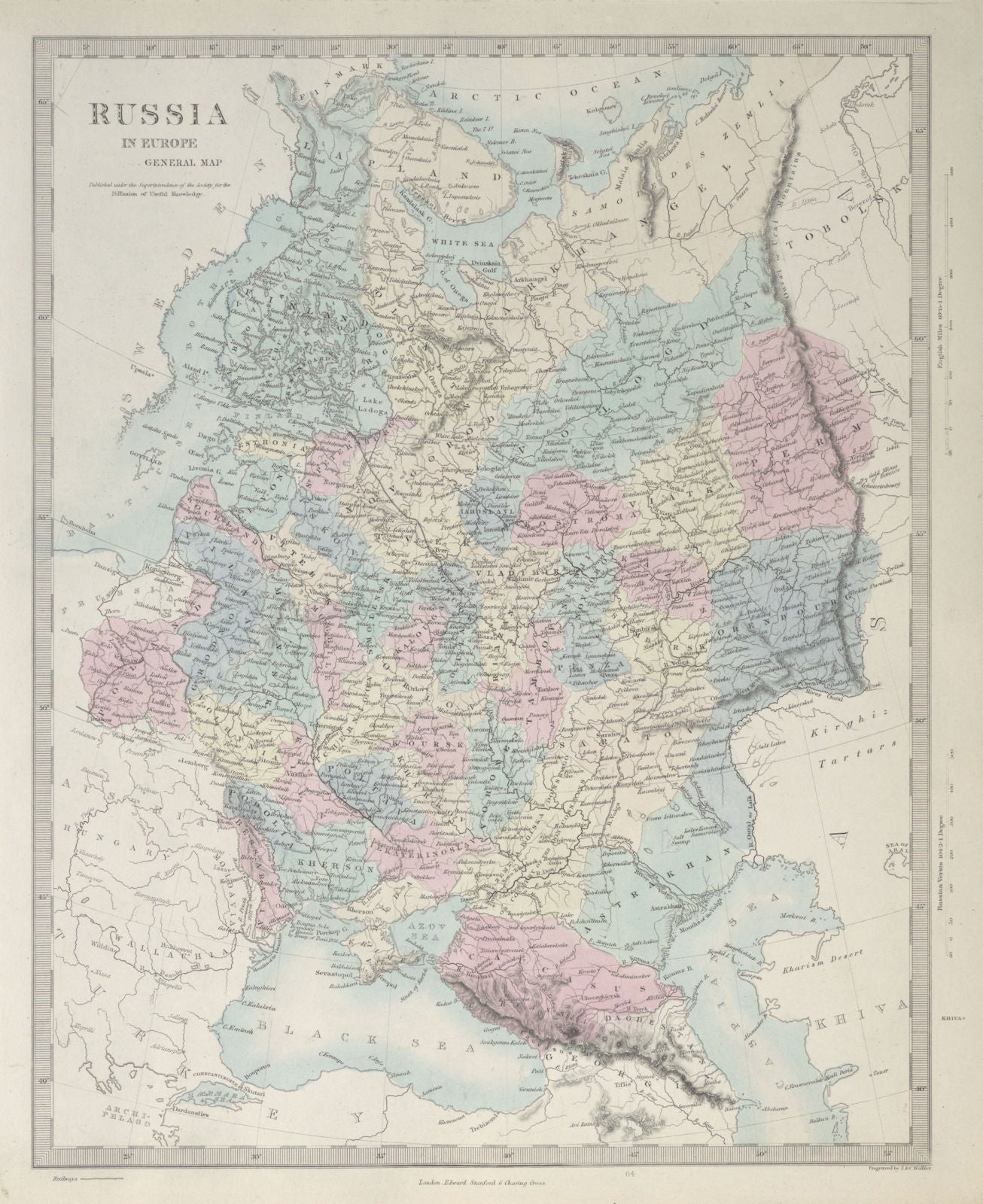 RUSSIA. Eastern Europe. Ukraine Belarus Baltics Poland Finland. SDUK 1857 map